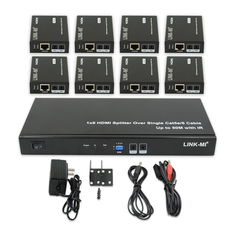 HDMI 50M 1X8 Splitter Over Cat5e 6 Cable Support 3D IR 1080P 8 Port HDMI Splitter