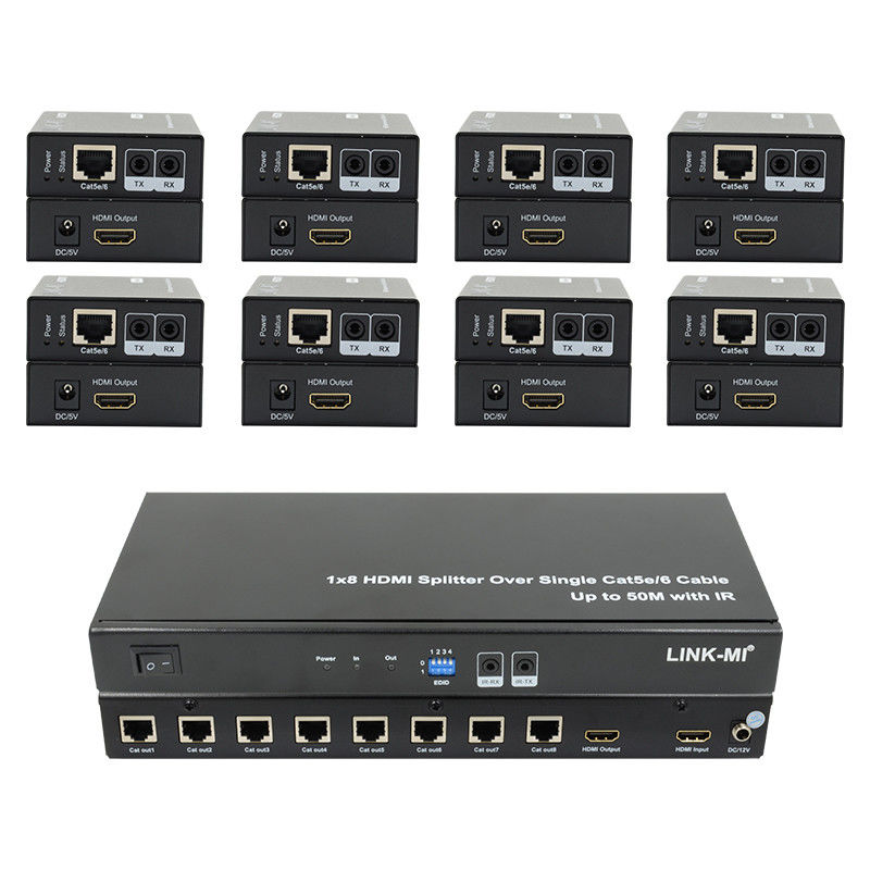 HDMI 50M 1X8 Splitter Over Cat5e 6 Cable Support 3D IR 1080P 8 Port HDMI Splitter