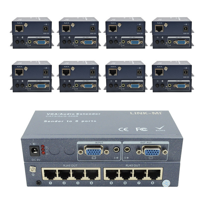 100m 200m 300m 1/8 VGA Splitter 1X8 Extender 1 To 8 Video Audio Extender