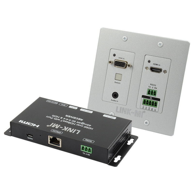 4K 40M HDBaseT HDMI+VGA Wallplate Extender Bi-Directional Wide Band IR RS232 Pass Through