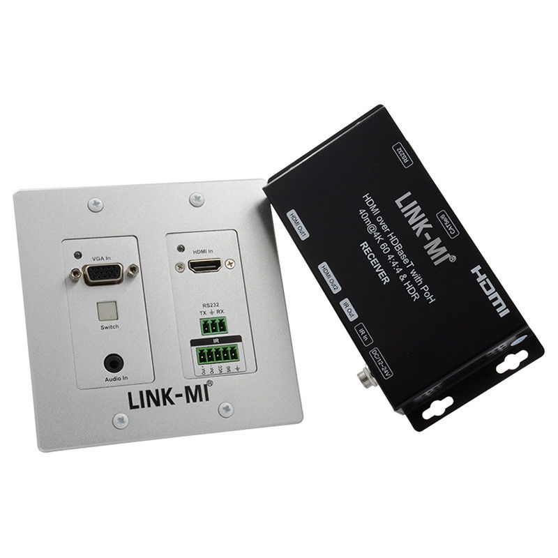 4K 40M HDBaseT HDMI+VGA Wallplate Extender Bi-Directional Wide Band IR RS232 Pass Through