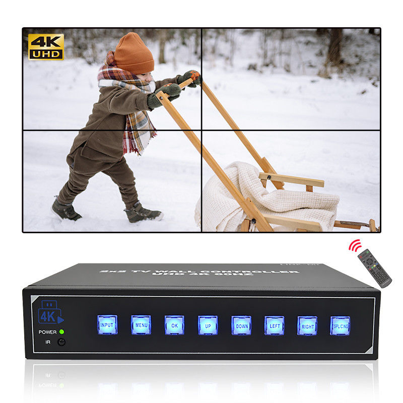 IR Remote Control 4K HDMI Video Wall Processor 2X2 for 4 UHD TVs 4K 60Hz LED Video Wall
