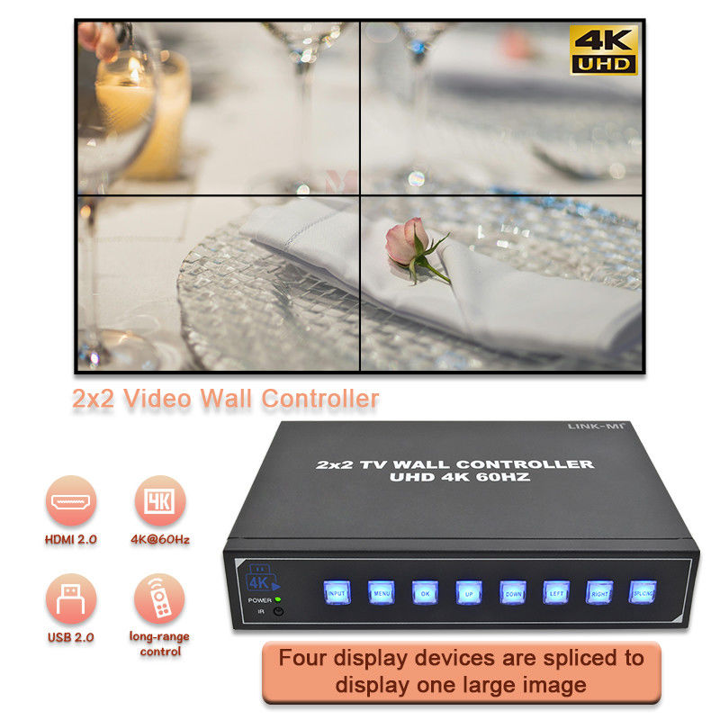 4K HDMI Video Wall Processor 2X2 Supports USB Auto Display for 4 UHD TVs 4K 60Hz LED Video Wall